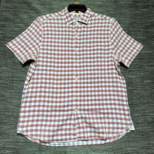 Tommy Bahama Button Up Shirt Men's L Red Blue Gingham Plaid Short Sleeve